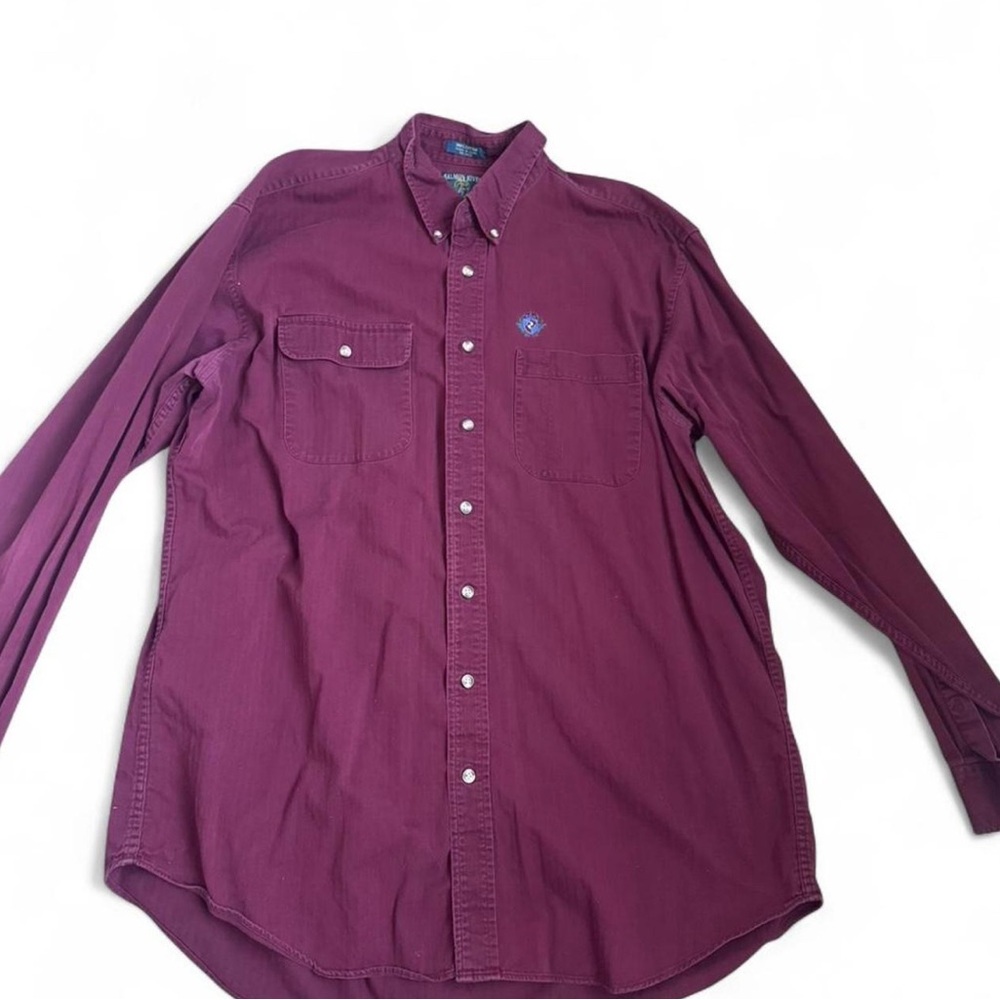 Vintage Mens cotton Tall burgundy button up Salmon River Traders